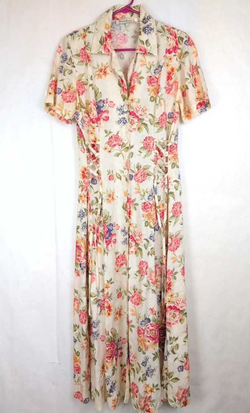 Vintage Jennifer James floral lace up shirt dress Size 8 Cottage Retro Feminine